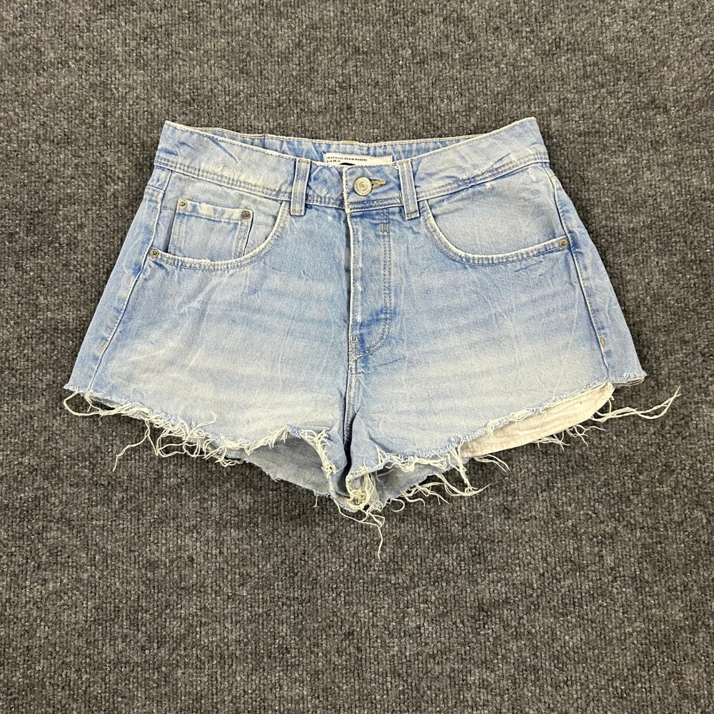 Zara Denim Shorts Womens Size 28 Light Wash Raw Hem Frayed Casual Summer Cotton